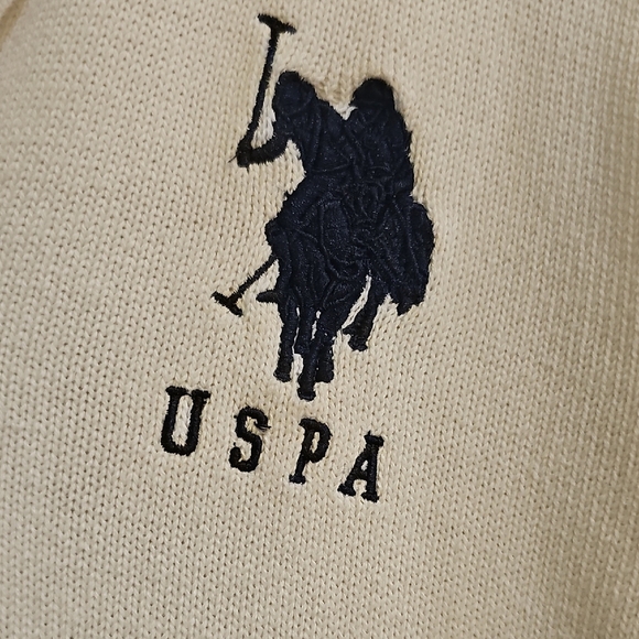 U.S. Polo Assn. Unisex Vintage YTK Off-White Zip-Up Sweater Large - Picture 4 of 14